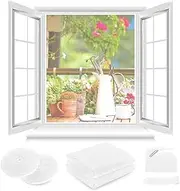 Fly Screen Window Without Drilling, DIY 210 x 250 cm, Pack of 2, Can Be Cut to The Desired Size, Thickened Mesh, Insect Protection Window with Velcro Tape, Cutter and Press Aid, White