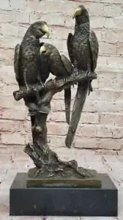 Handcrafted Bronze Artwork: Three Brazilian Parrots Sculpture by Milo Statue NR