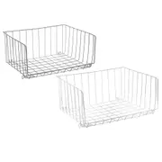 2x Boxsweden Wire Stackable Storage Basket 47cm Removable Organiser Holder Asst