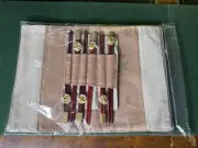 Vintage Japanese Sushi Chopsticks & Placemats Set for 6, New in Fabric Case