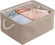 TOMVAES Wardrobe Storage Box, Small, Medium Size Laundry Basket, Linen Foldable Storage Basket with Handle, Foldable Storage for Clothes and Toys Stuff Box，Beige (small)