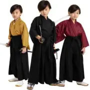 Japanese Samurai Boys Yukata Kimono Kendo Gi + Hakama Pants Set Cosplay Costume
