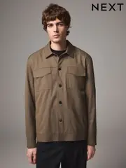 Natural Brown Twin Pocket Shacket (E02317) | $100