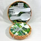 Tommy Bahama Bamboo Salad Plates (4) & Serving Set Hawaiian Tropical Palm Leaf