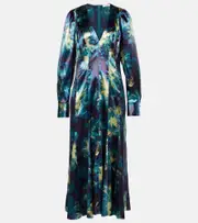 [Ulla Johnson] Ulla Johnson Azrou floral satin midi dress AU 4 blue
