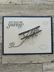 Card Set Of 4 Stampin Up Soaring Airplane Clouds Handmade Greeting Any Occasion