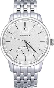 [BERNY] Men's Silver Watch Stainless Steel Band Watch Luxury Dress Watch Chronograph Watches for Men Flyback Function Sapphire Crystal Glass Quartz Movement Watch