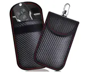 Key Fob Protector Box, 2 Pack Carbon Fiber Car Signal Blocking Pu Anti-Theft Threaded Shielding Bag, Black