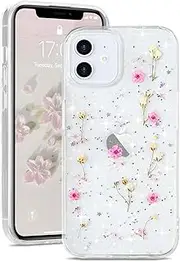 L-FADNUT for iPhone 11 Case Floral Clear Glitter Star Case Girls Woman Cute Bumper Slim Fit Shockproof Silicone Soft Back Protective Phone Cover for Apple iPhone 11 Pink