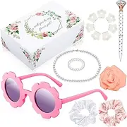 16 Pcs Flower Girl Proposal Box Kit Flower Girl Gifts Flower Girl Box Round Glasses Necklace Pearl Bracelet Diamond Pen Hair Scrunchies Rose Will You Be My Flower Girl for Wedding (Rose Pink)
