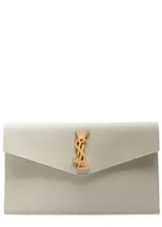 Saint Laurent Uptown Pebbled Leather Pouch - White ONE SIZE