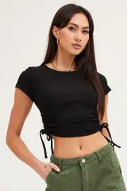 Black Tie Side Baby Tee - Size XL, Women's Top