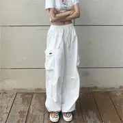 Mid Rise Drawstring Cargo Jogger Pants White - L