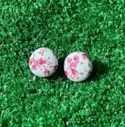 Handmade Button Earrings Stud Cherry Blossom Floral Fabric Retro 80s Style NEW
