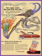 1952 Shell Oil Company New Metal Sign: X-100 Motor Oil Can Pictured