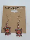 New Red Enamel Tribal Boho Spiral Design Turtle Tortoise Dangle Earrings