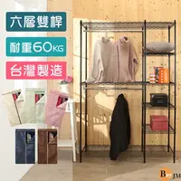 在飛比找PChome24h購物優惠-BuyJM黑烤漆六層雙桿附布套大衣櫥120x45x180公分