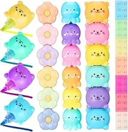 4 Pack 20 Pcs Cute Mini Highlighter Pens Stackable Kawaii Marker Pens Classroom School Pastel Color Highlighters Cute Stationary Markers for Back To School Gifts(Octopus, Blocks, Cat, Flower)