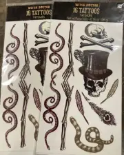 2 Packs Of Voodoo Witch Doctor temporary tattoo Halloween Mardi Gras