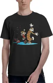 Calvin and Hobbes T-shirt, Cartoon Vintage T-shirt, funny T-shirt For Men's and Women's Shirts, And For Gift Birthday And Valentine's Day L