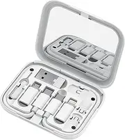 SATYAmarket 9-in-1 Multifunctional Storage Box with Type-C Cable, Adapters, Phone Holder, and Mirror – Pink