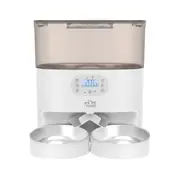 Auto Pet Cat Feeder Dog Automatic Dual Bowls Timed Food Dispenser 6L with Voice Recorder Petscene White