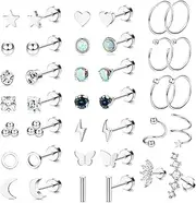 [Kakonia] 19Pairs Surgical Steel Stud Earrings Set for Women Men Small CZ Heart Star Moon Flat Back Earrings Hypoallergenic 20G Tiny Cartilage Earrings Stud Hoops Helix Tragus Daith Earrings Piercing Jewelry