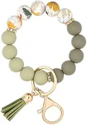 [BAOSIWA] Silicone Beaded Keychain Wristlet Key Ring Bracelet Cute Car Key Chain Holder for Women Girls