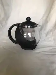 Vintage Black Tea Ball Teapot Infuser Glass Pot & Plastic Holder