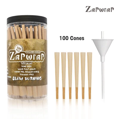 100 Pcs Natural Cones Rolling Paper Pre Polled Cones King Size Ultra-thin 108 mm