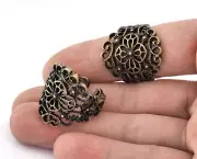 Flower Adjustable Ring Antique Bronze Plated filigree brass 8.5US size 3062