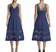 NEW W/ TAG | $220 Aidan Mattox V Neck Lace Midi Sleeveless Dress | Blue | 2