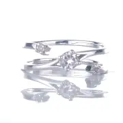 Sterling Silver Ring Size Adjustable J-S White Topaz Trilogy April Birthstone