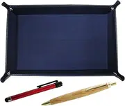 Japanese Grain Cowhide Leather Pen Tray Blue Metal Touch Stick Red and Maple Wood Axis Retro Ballpoint Pen Set TRAL-ALR-HS47S