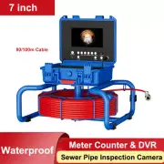 7" Screen DVR 16GB 80/100M Counter Sewer Drain Pipe Inspection Camera Endoscope