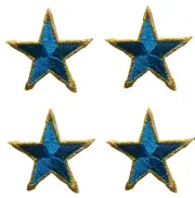 #2195 4Pcs Embroidery Iron On Baby Blue Star w/Golden Edge Applique Patch-1.75"
