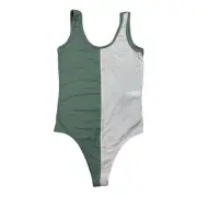 DISCREET Women's Green Colorblock Sleeveless Bodysuit Size Large B53