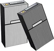 [nescope] Cigarette Case for King Size,Aluminum case Box King Size Hold 20 Regular Size Cigarettes with Tungsten Coil Lighter USB Rechargeable(Gray+Silver 85mm King Size)
