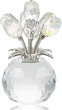 Arikyrist Crystal Clear Rose Bouquet Figurine with Round Vase, Glass Rose Flower Romantic Gifts for Women Mom on Birthday, Collectible Decoration Table Centerpiece for Home