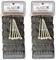 12 pc Vintage Style Hair Rollers BRUSH ROLLERS & 12 PINS - Mesh Hair Curlers with Bristles 3"x 7/8" (12 Large Rollers & Pins)