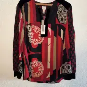 CHICOS Modern Medallions Peasant Top Women’s Size 3 XL Split Neck