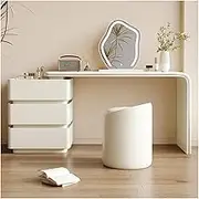 Silicone Leather Vanity Desk with 3 Drawers Simple Vanity Set with LED Makeup Mirror and Cushioned Stool Dressing Table