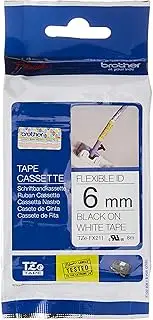 Brother TZeFX211 Flexible Labelling Tape, 6 mm x 8 Meter, Black on White Tape