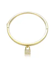 Rachel Glauber 14K Plated CZ Padlock Charm Stacking Bangle Bracelet