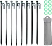 8 Pack Tent Stakes Heavy Duty Metal Tent Pegs for Camping Steel Tent Stakes 9.84 inch/ 8 Glow Rings (9.24-Inch/25cm)