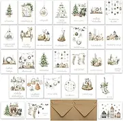 Christmas Cards with Envelope Set of 30 Cosy and Traditional Christmas - Folding Cards Christmas Greeting Cards