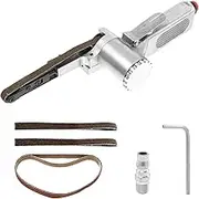 10mm Air Belt Sander, Mini Belt Sander with 5 Belts, Pneumatic Belt Sander for Woodworking/Metal Working, Mini Handheld Angle Grinder Belt Sander