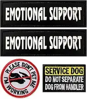 4 Pcs Reflective Dog Patches for Service Dog Vest Tactical Hook Loop Harness Removable Patch Set with Velcro Embroidered, Emotional Support & Don’t Pet Me & Do Not Separate (Emotional Support)