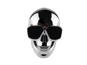 Plastic Metallic Skull Head Wireless Bluetooth Speaker Sunglass NFC Portable Skull Speaker Mobile Subwoofer Multipurpose Speaker Silver