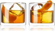 [Viski] Double Walled Old Fashioned Glasses - Insulated Borosilicate Glass Tumblers - Glass Cups for Bourbon, Whiskey, Scotch, Brandy, and Cocktails - 7 oz, Set of 2